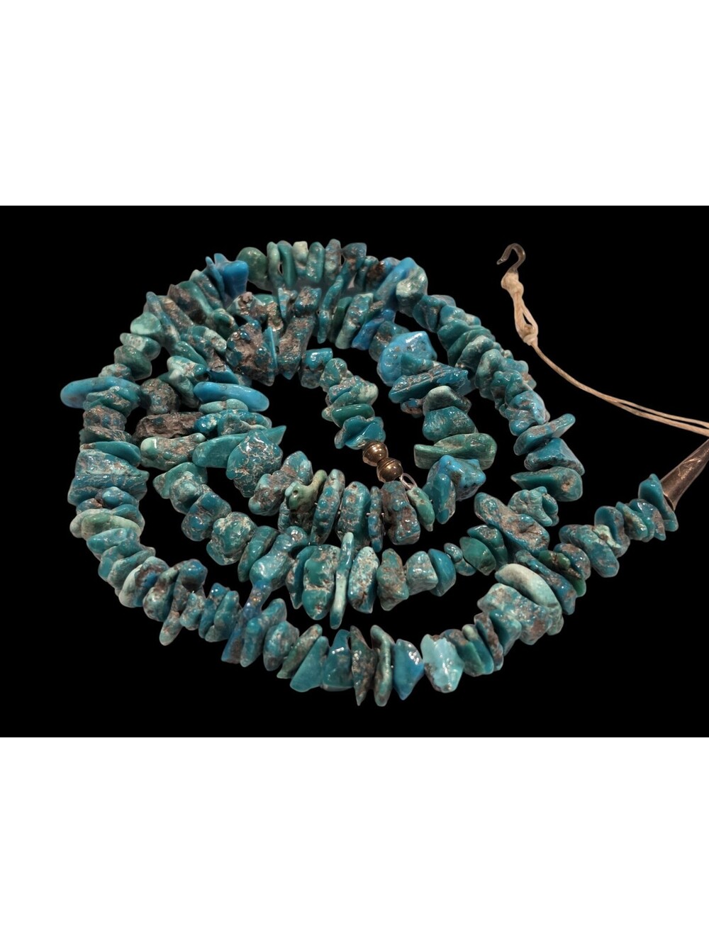 Vtg Southwest Turquoise Nugget Sterling Silver Bench Bead Cone Necklace 72g